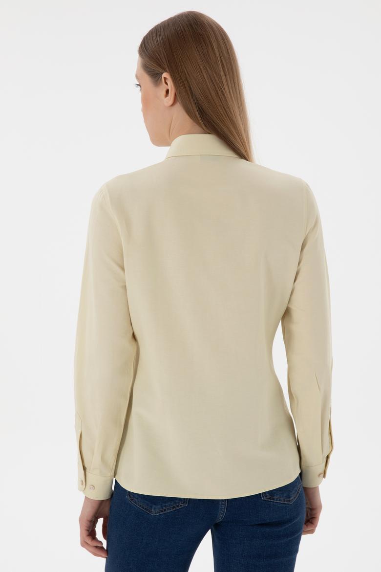 Kadın Açık Haki Uzun Kollu Basic Gömlek - 50307726021