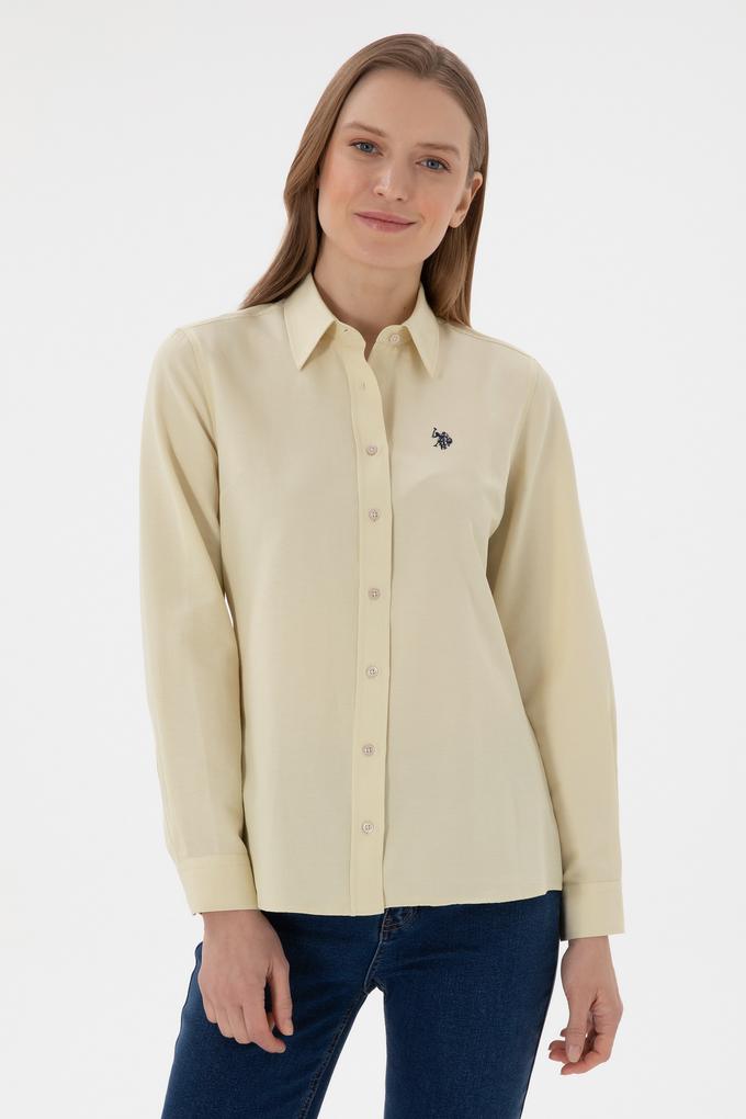 Kadın Açık Haki Uzun Kollu Basic Gömlek