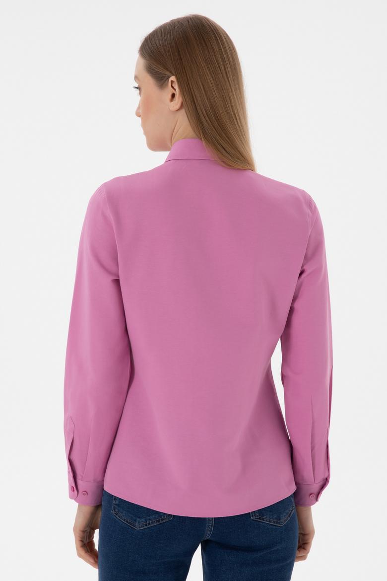 Kadın Fuşya Uzun Kollu Basic Gömlek - 50307726091