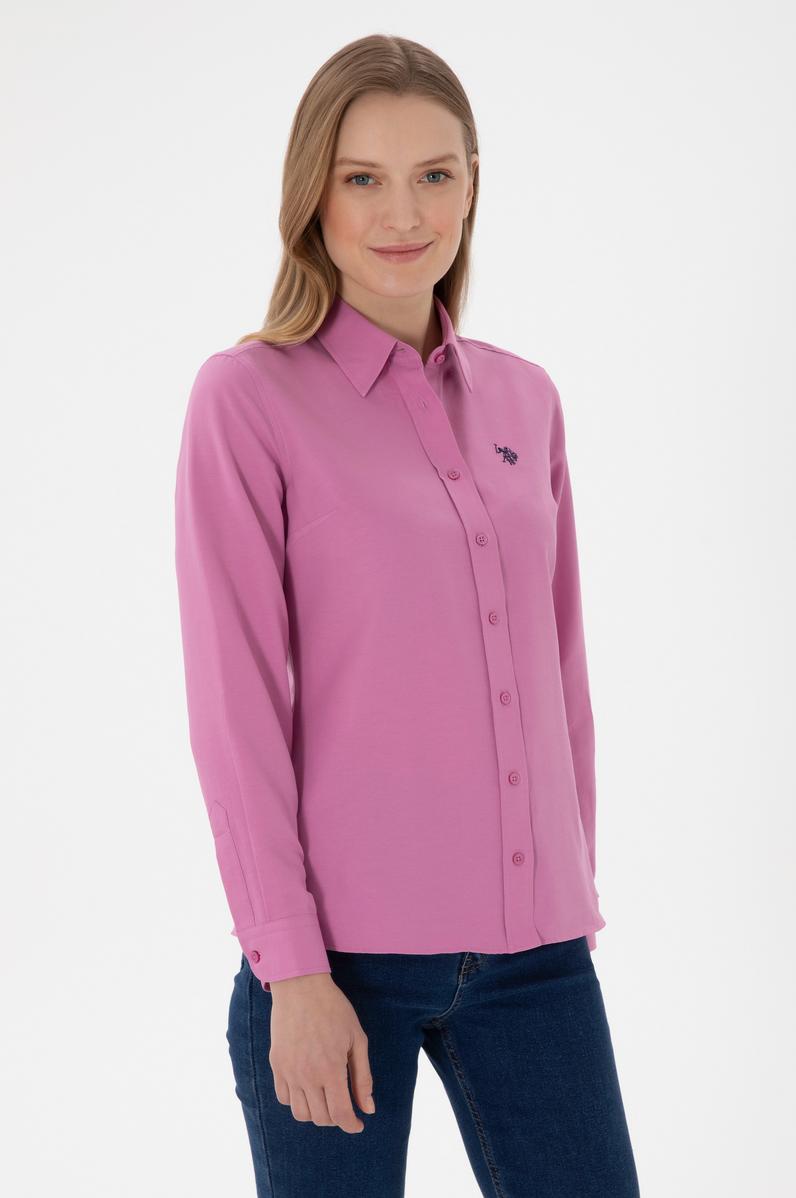 Kadın Fuşya Uzun Kollu Basic Gömlek