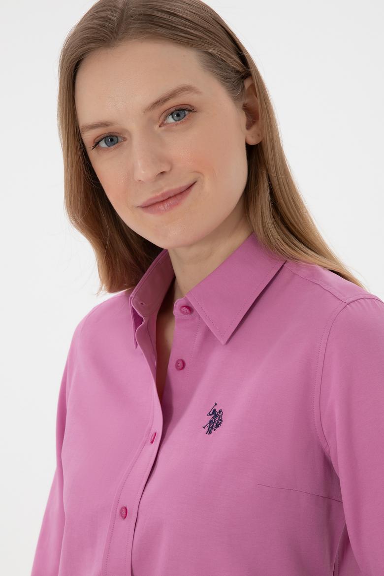 Kadın Fuşya Uzun Kollu Basic Gömlek - 50307726091