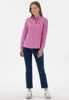 Kadın Fuşya Uzun Kollu Basic Gömlek - 50307726091