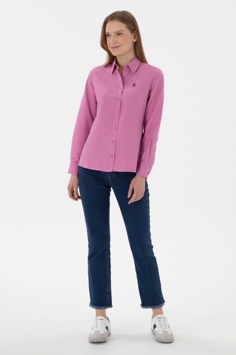 Kadın Fuşya Uzun Kollu Basic Gömlek - 50307726091