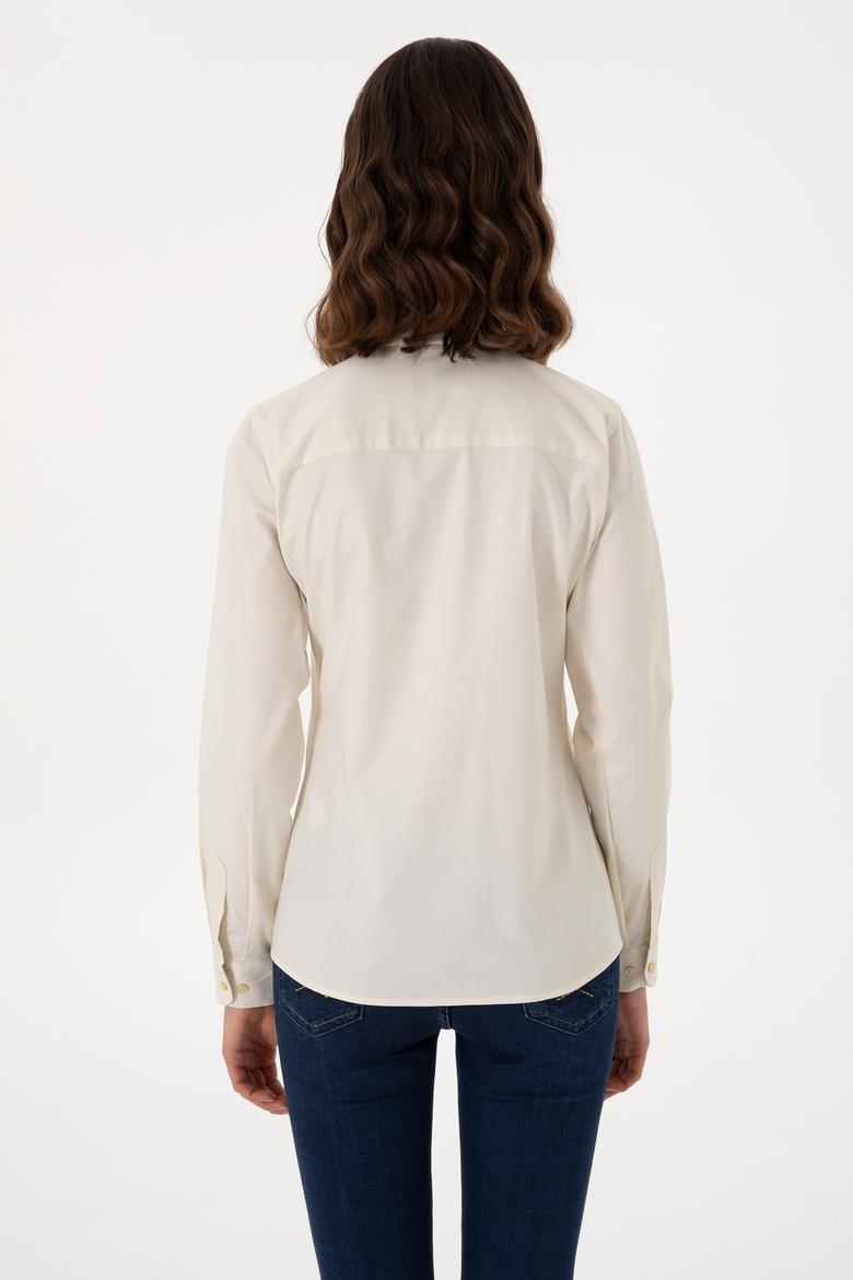 Kadın Açık Haki Uzun Kollu Basic Gömlek - 50298089047
