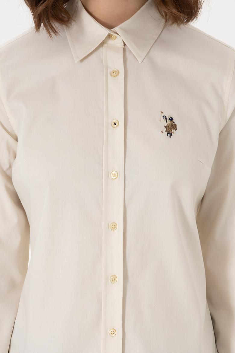 Kadın Açık Haki Uzun Kollu Basic Gömlek - 50298089047