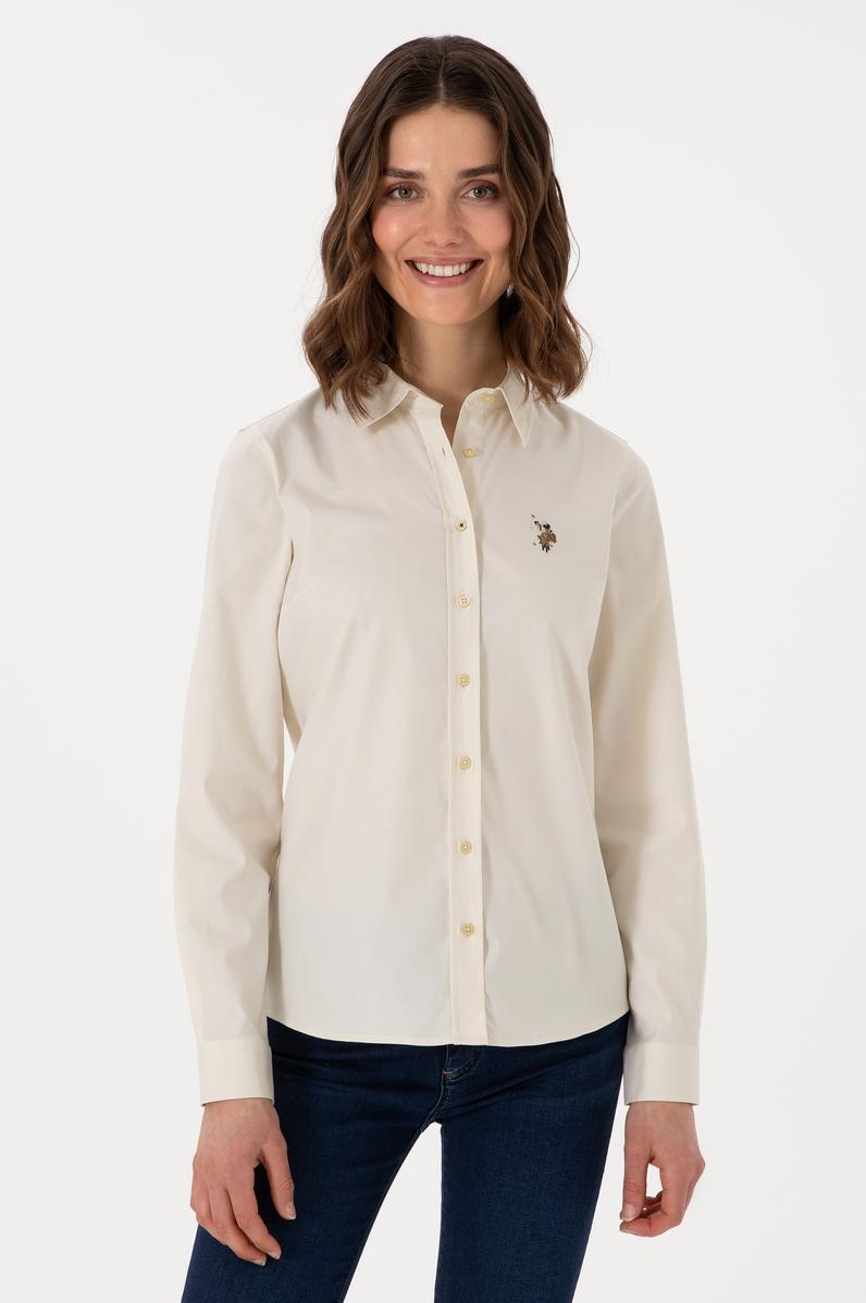 Kadın Açık Haki Uzun Kollu Basic Gömlek