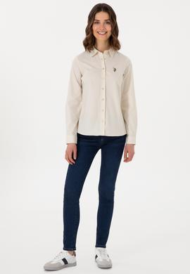 Kadın Açık Haki Uzun Kollu Basic Gömlek - 50298089047