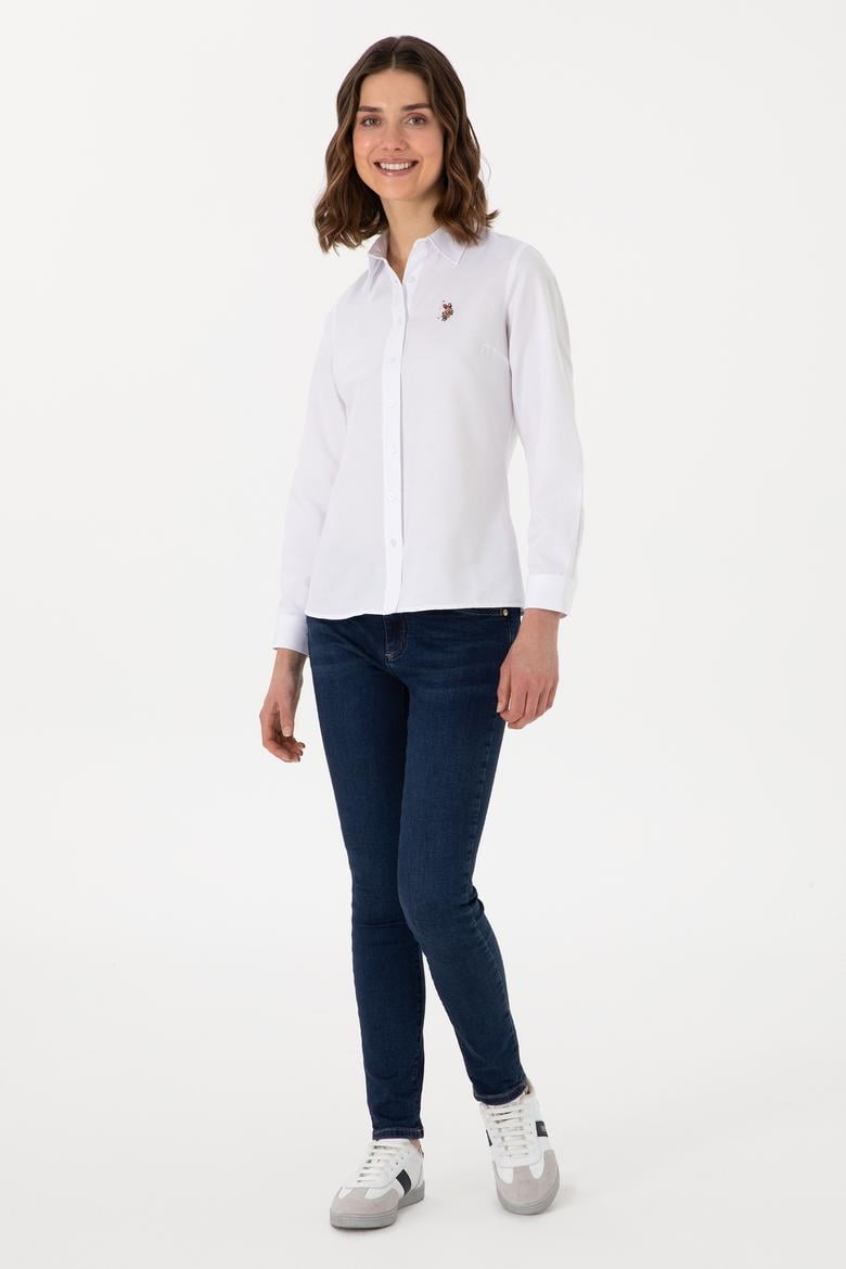 Kadın Beyaz Uzun Kollu Basic Gömlek - 50298103002