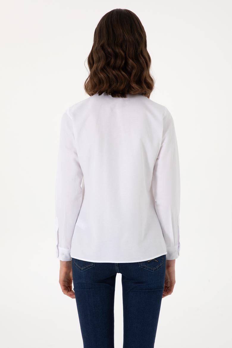 Kadın Beyaz Uzun Kollu Basic Gömlek - 50298103002