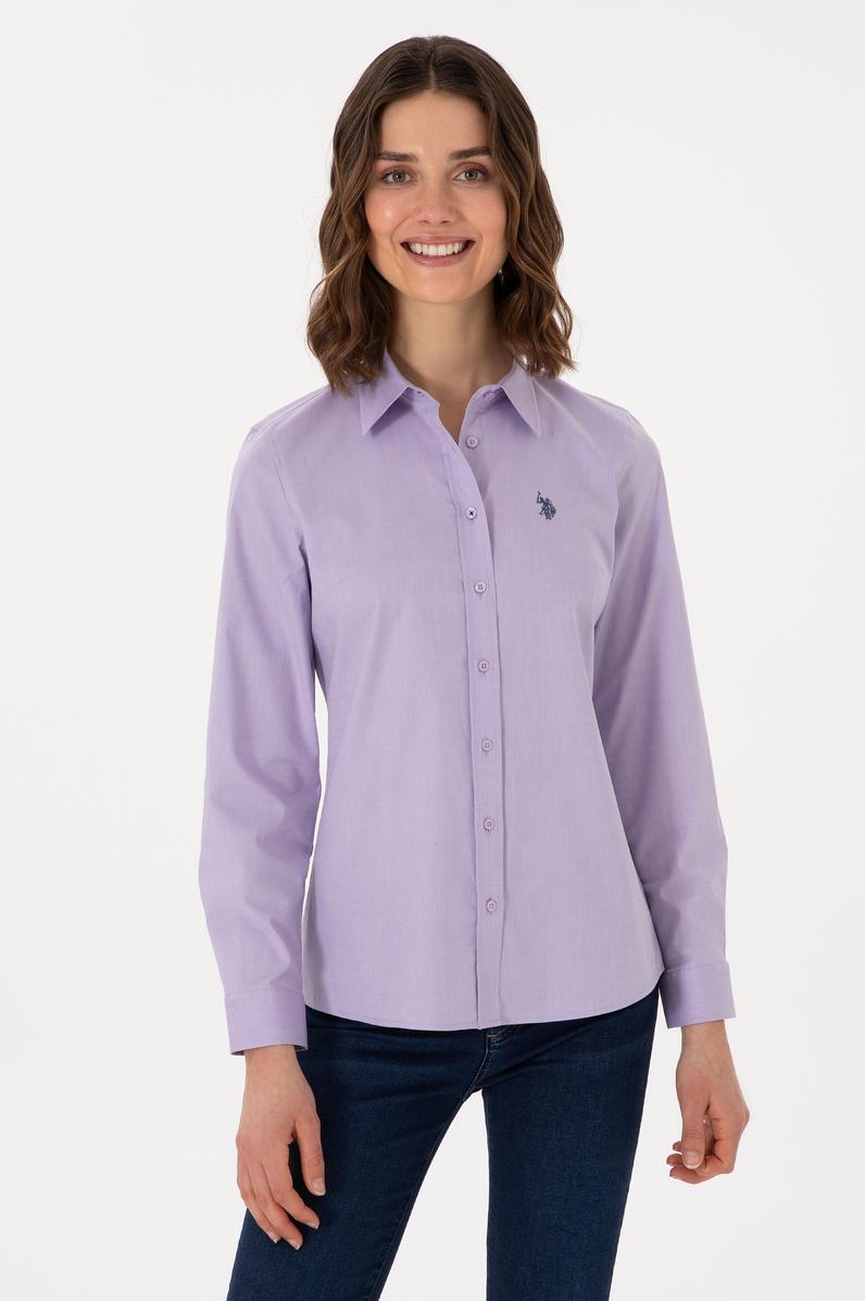 Kadın Lila Uzun Kollu Basic Gömlek