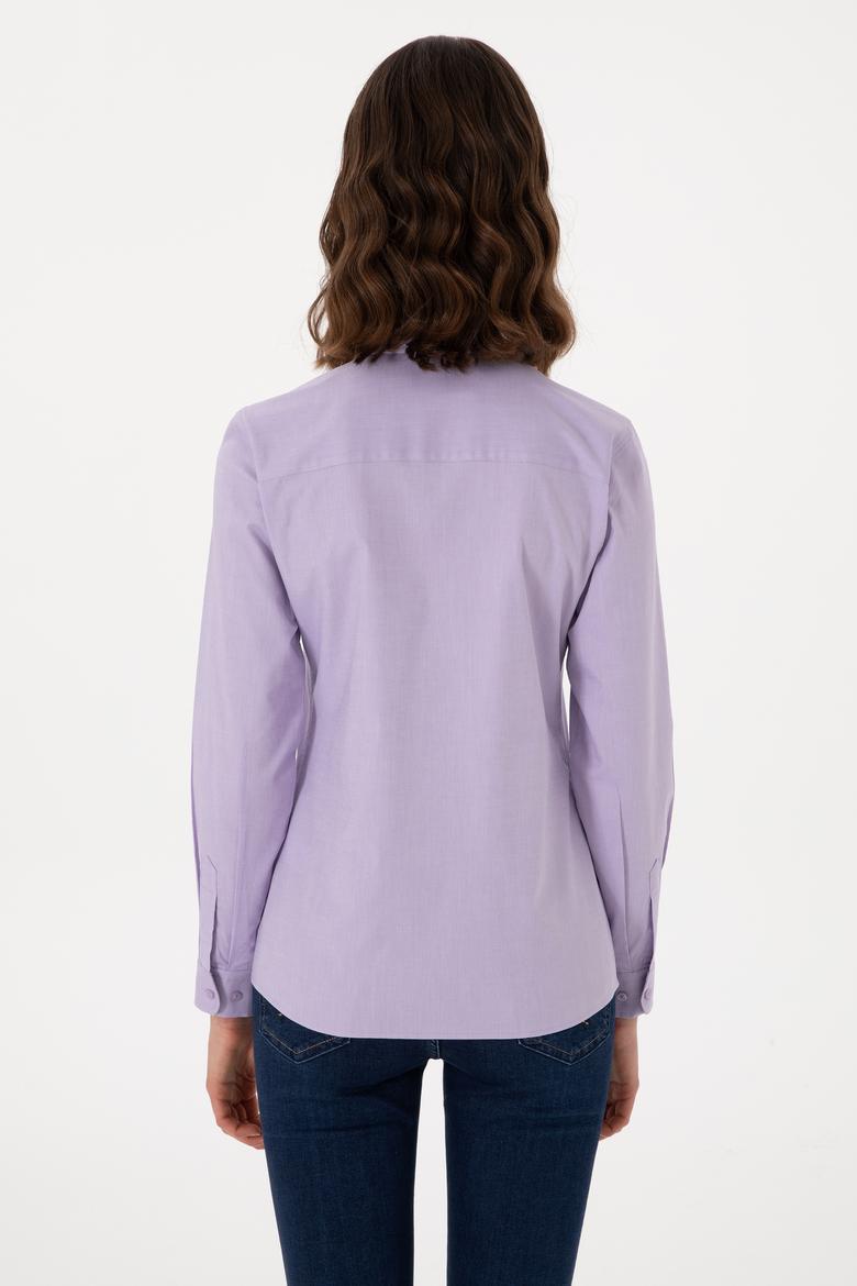 Kadın Lila Uzun Kollu Basic Gömlek - 50298113089