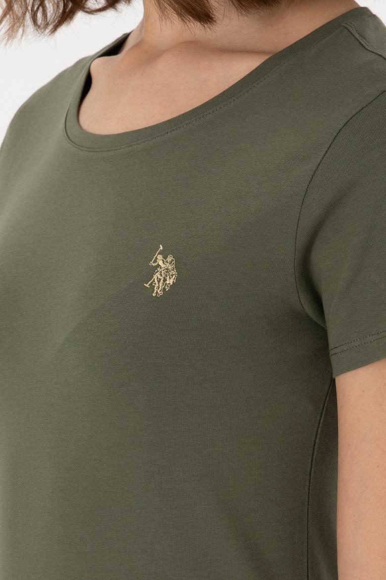 Kadın Koyu Haki Bisiklet Yaka Tişört - 50300894051