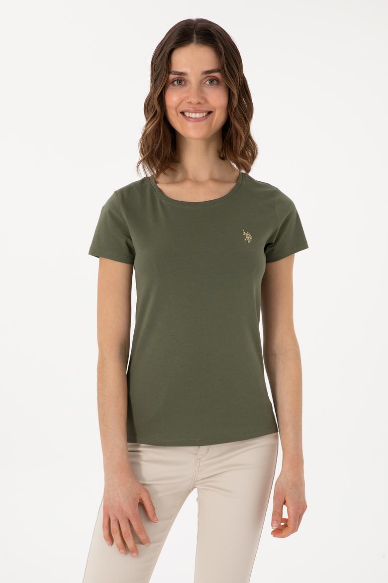 Kadın Koyu Haki Bisiklet Yaka Tişört