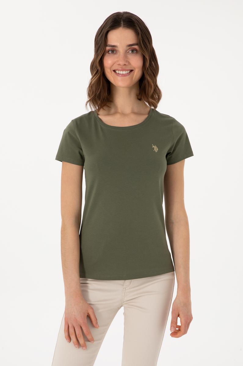 Kadın Koyu Haki Bisiklet Yaka Tişört