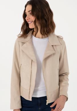 Kadın Ekru Deri Ceket - 50307493005