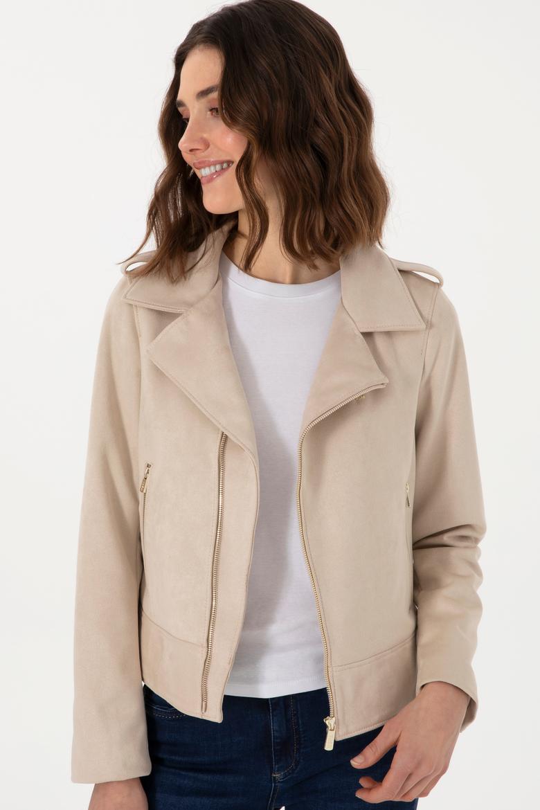 Kadın Ekru Deri Ceket - 50307493005