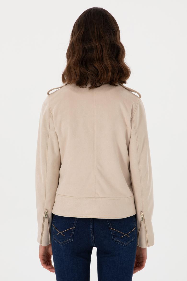 Kadın Ekru Deri Ceket - 50307493005