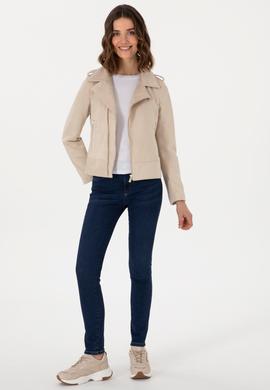 Kadın Ekru Deri Ceket - 50307493005