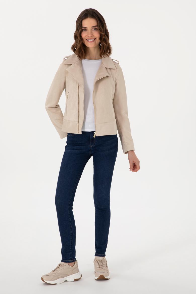 Kadın Ekru Deri Ceket - 50307493005