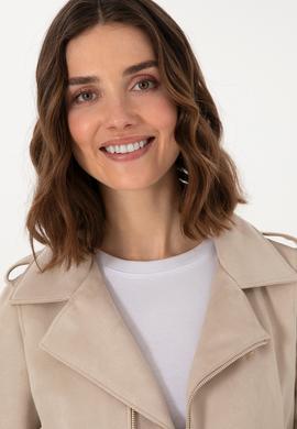 Kadın Ekru Deri Ceket - 50307493005