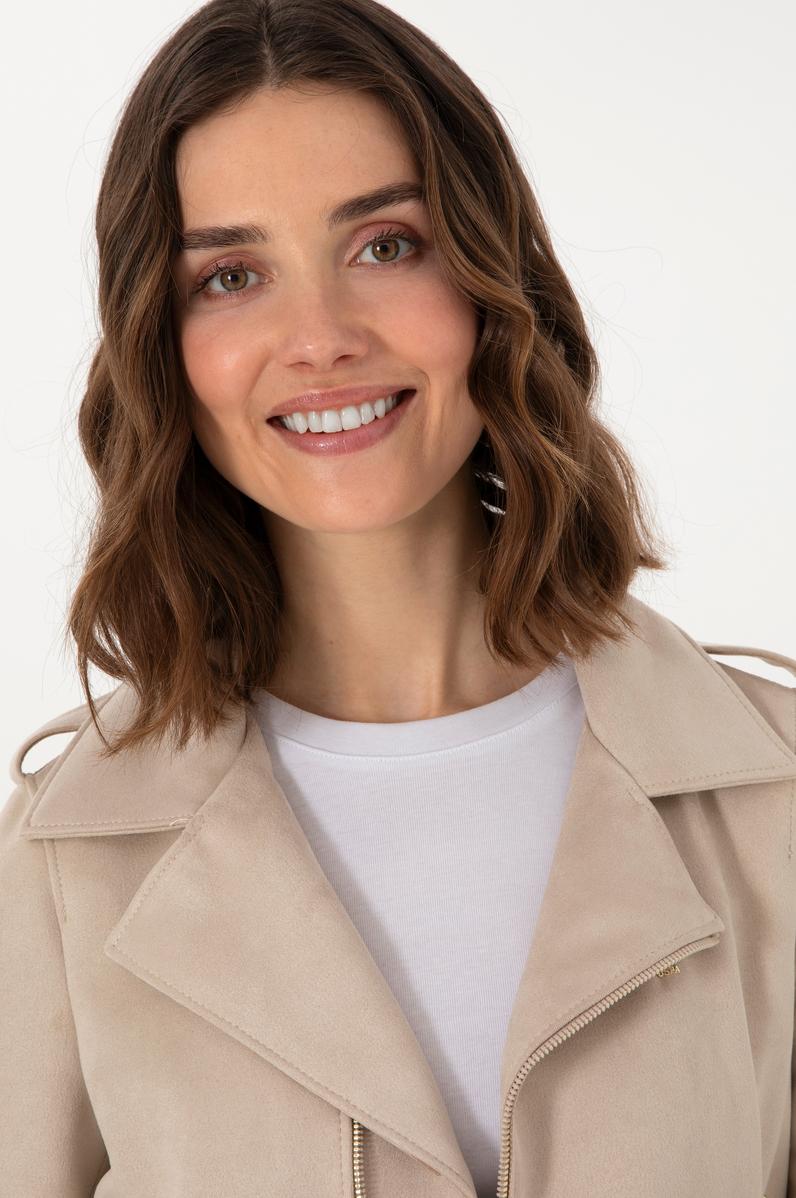 Kadın Ekru Deri Ceket