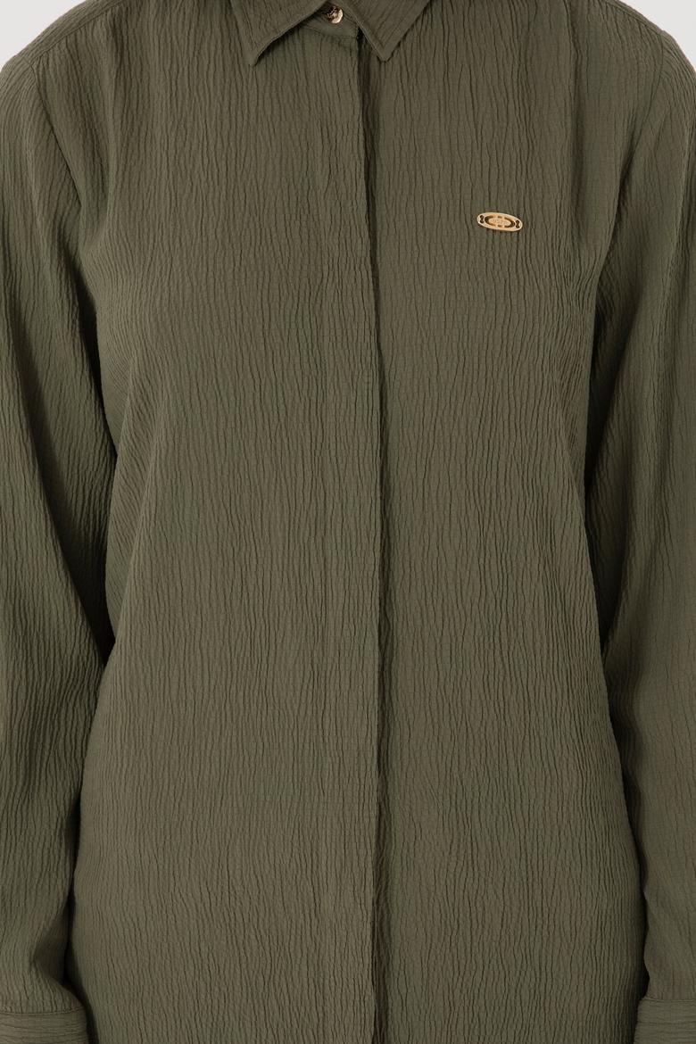 Kadın Koyu Haki Uzun Kollu Tunik Gömlek - 50306754054