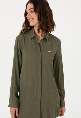 Kadın Koyu Haki Uzun Kollu Tunik Gömlek - 50306754054