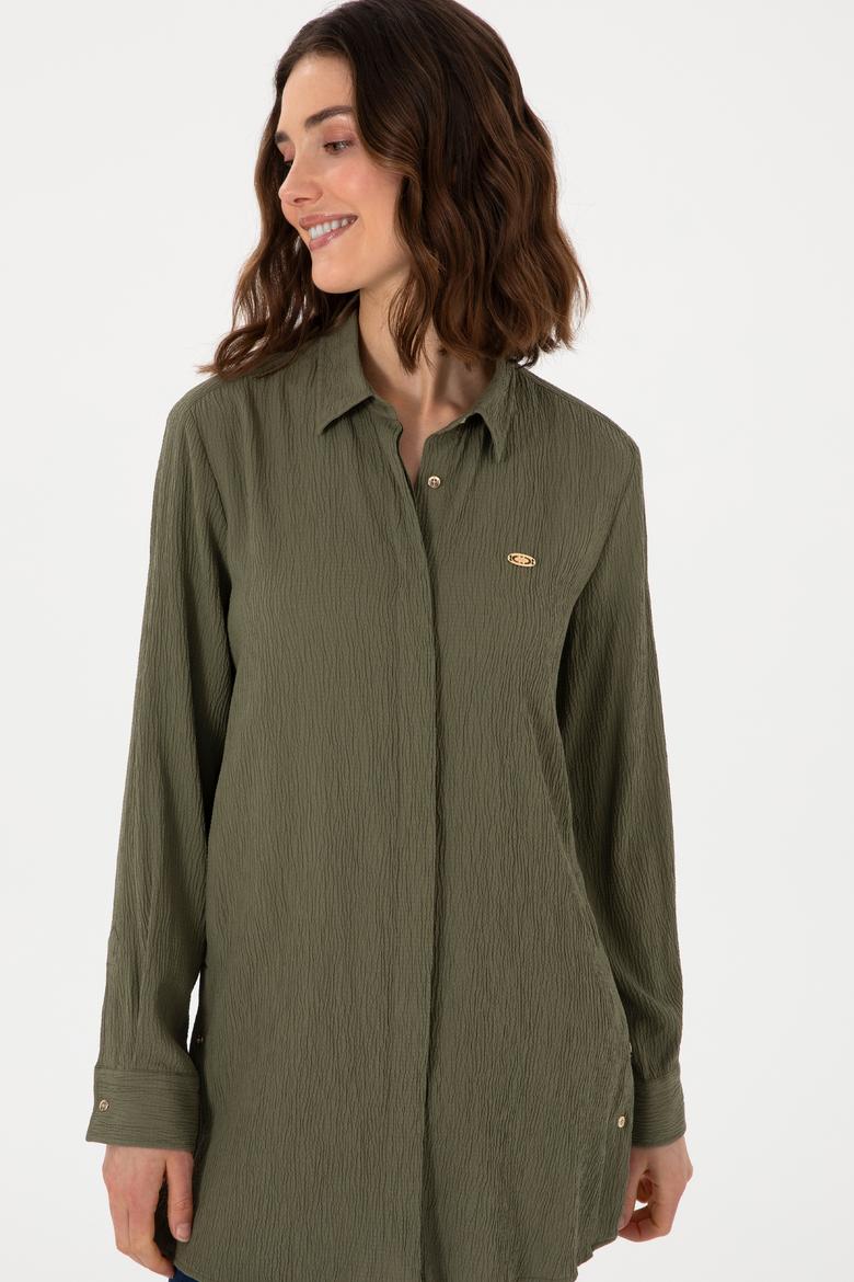 Kadın Koyu Haki Uzun Kollu Tunik Gömlek - 50306754054