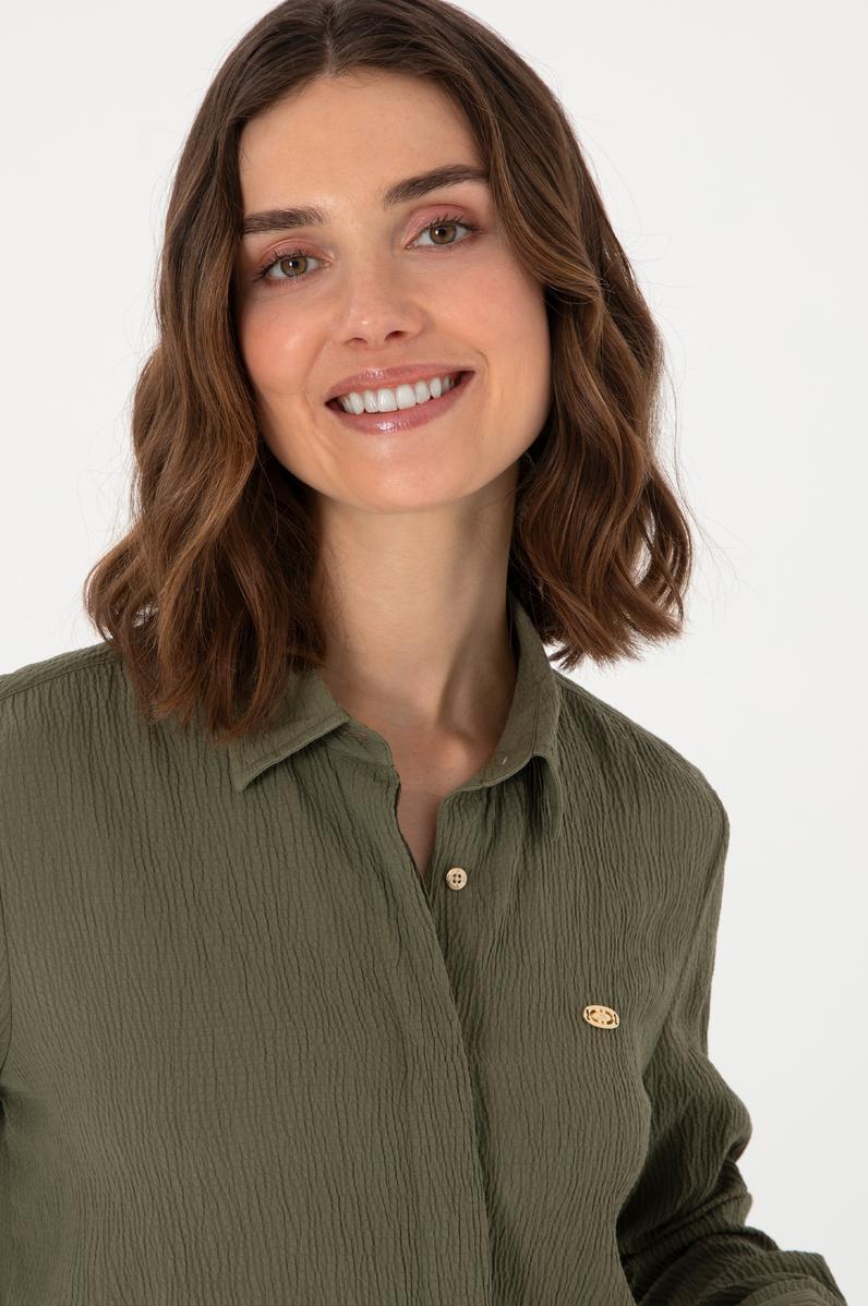 Kadın Koyu Haki Uzun Kollu Tunik Gömlek