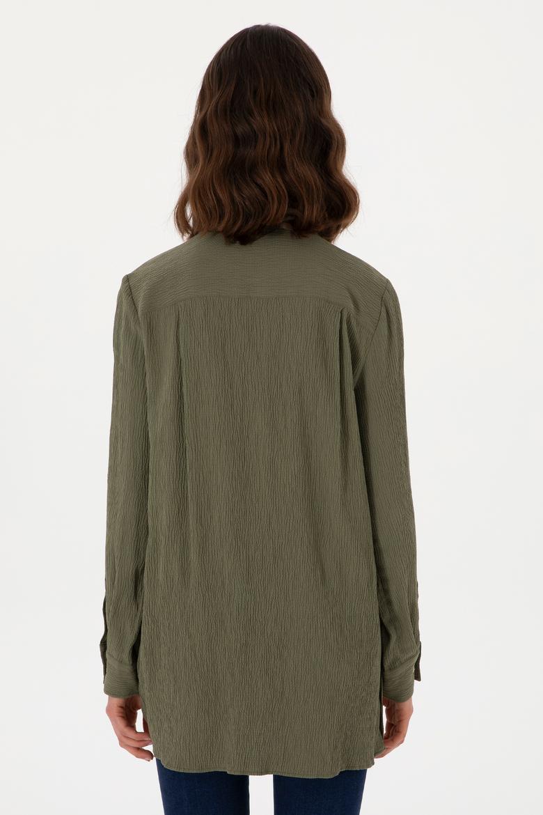 Kadın Koyu Haki Uzun Kollu Tunik Gömlek - 50306754054
