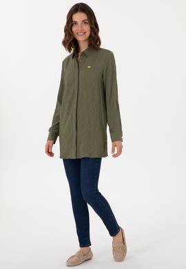 Kadın Koyu Haki Uzun Kollu Tunik Gömlek - 50306754054