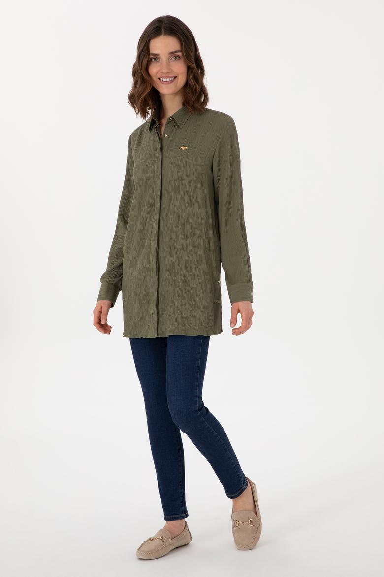 Kadın Koyu Haki Uzun Kollu Tunik Gömlek - 50306754054