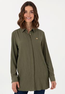Kadın Koyu Haki Uzun Kollu Tunik Gömlek - 50306754054