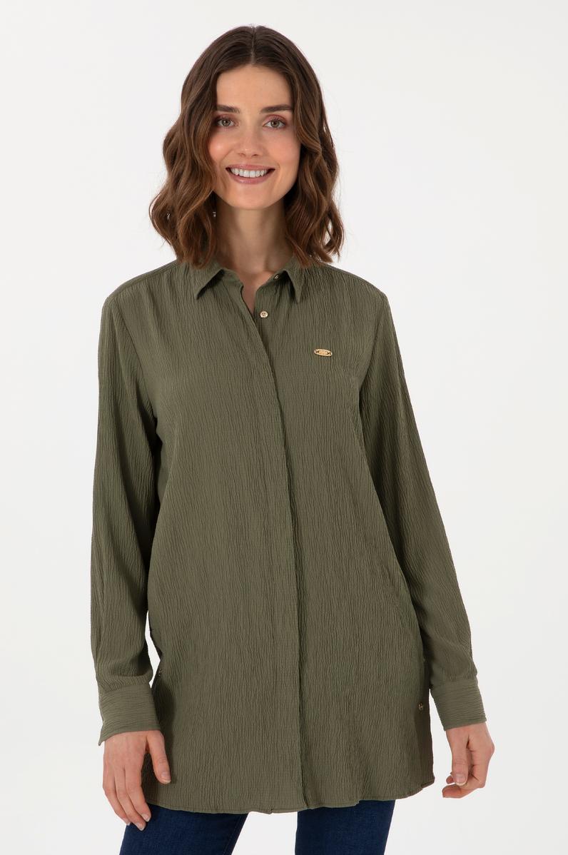 Kadın Koyu Haki Uzun Kollu Tunik Gömlek