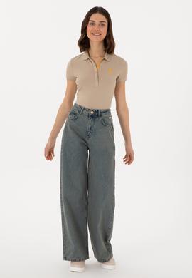 Kadın Haki Basic Polo Yaka Tişört - 50280060302