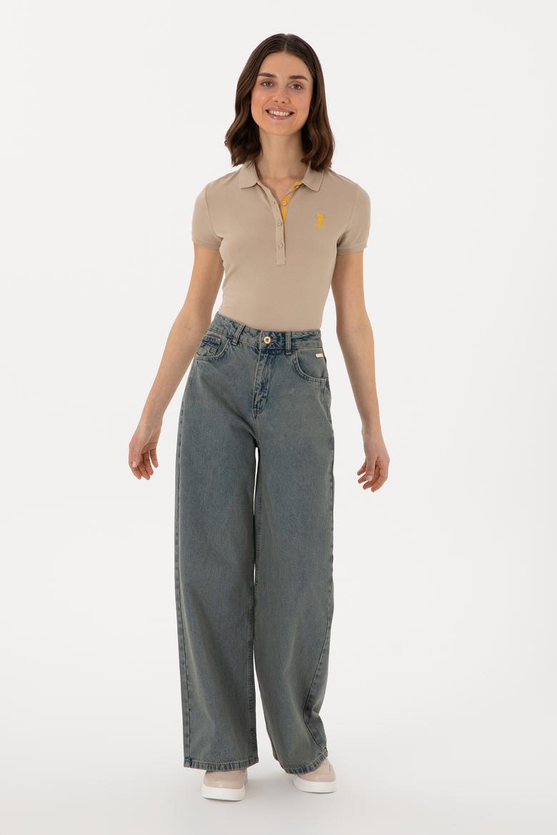 Kadın Haki Basic Polo Yaka Tişört - 50280060302
