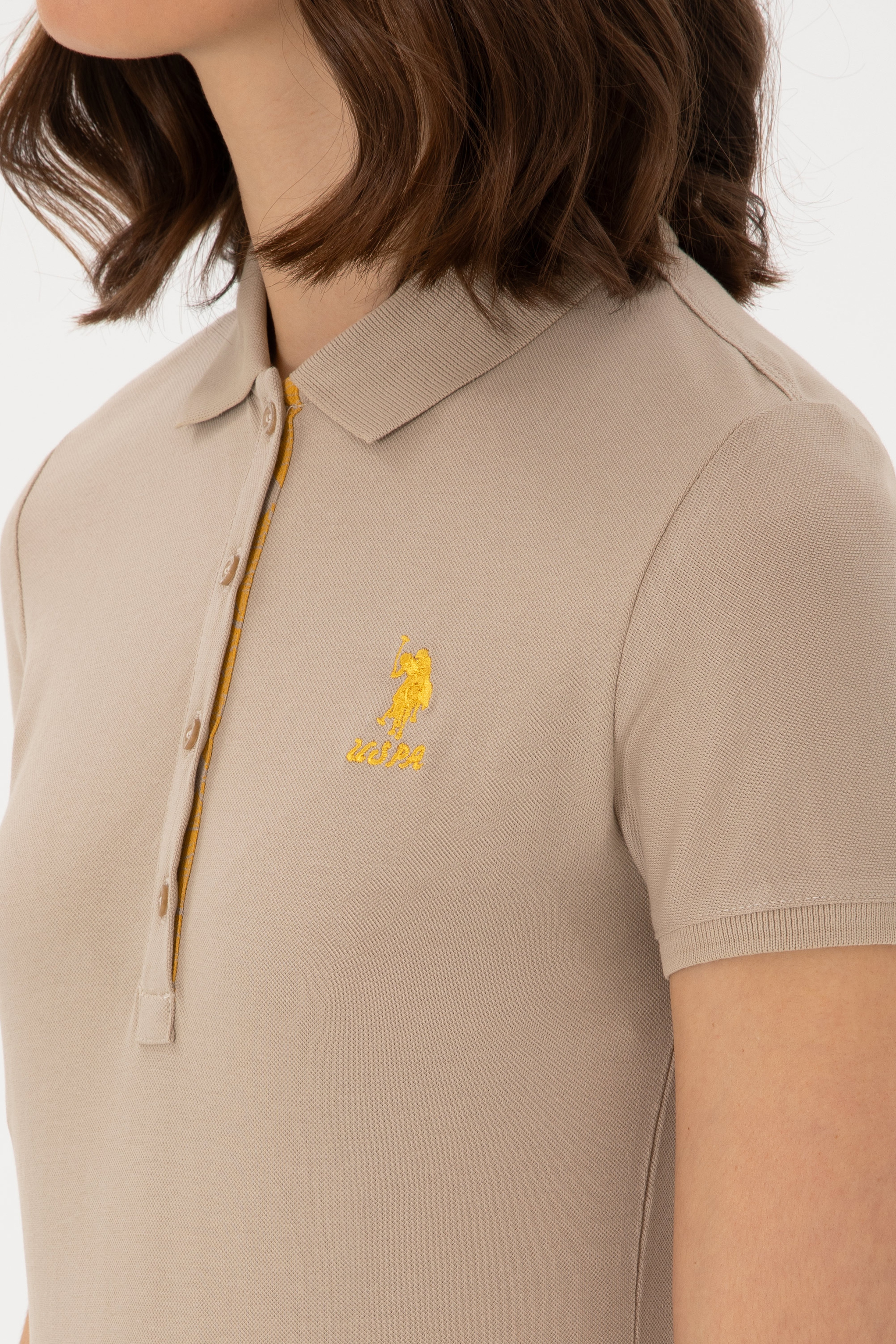Kadın Haki Basic Polo Yaka Tişört - Image 7
