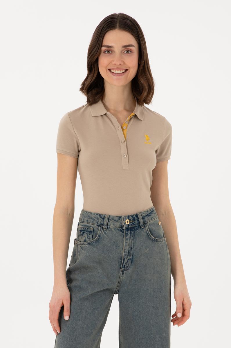 Kadın Haki Basic Polo Yaka Tişört