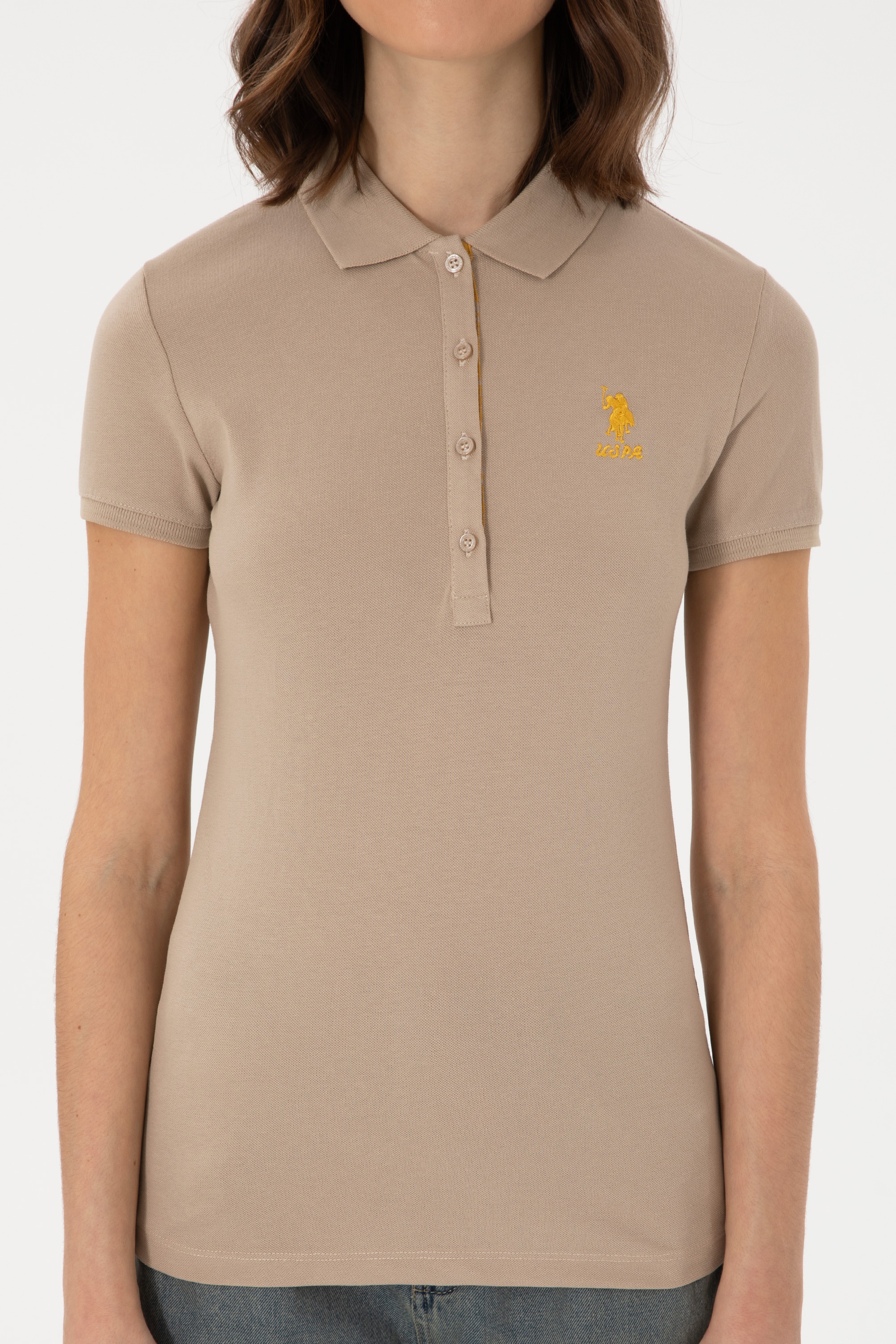 Kadın Haki Basic Polo Yaka Tişört