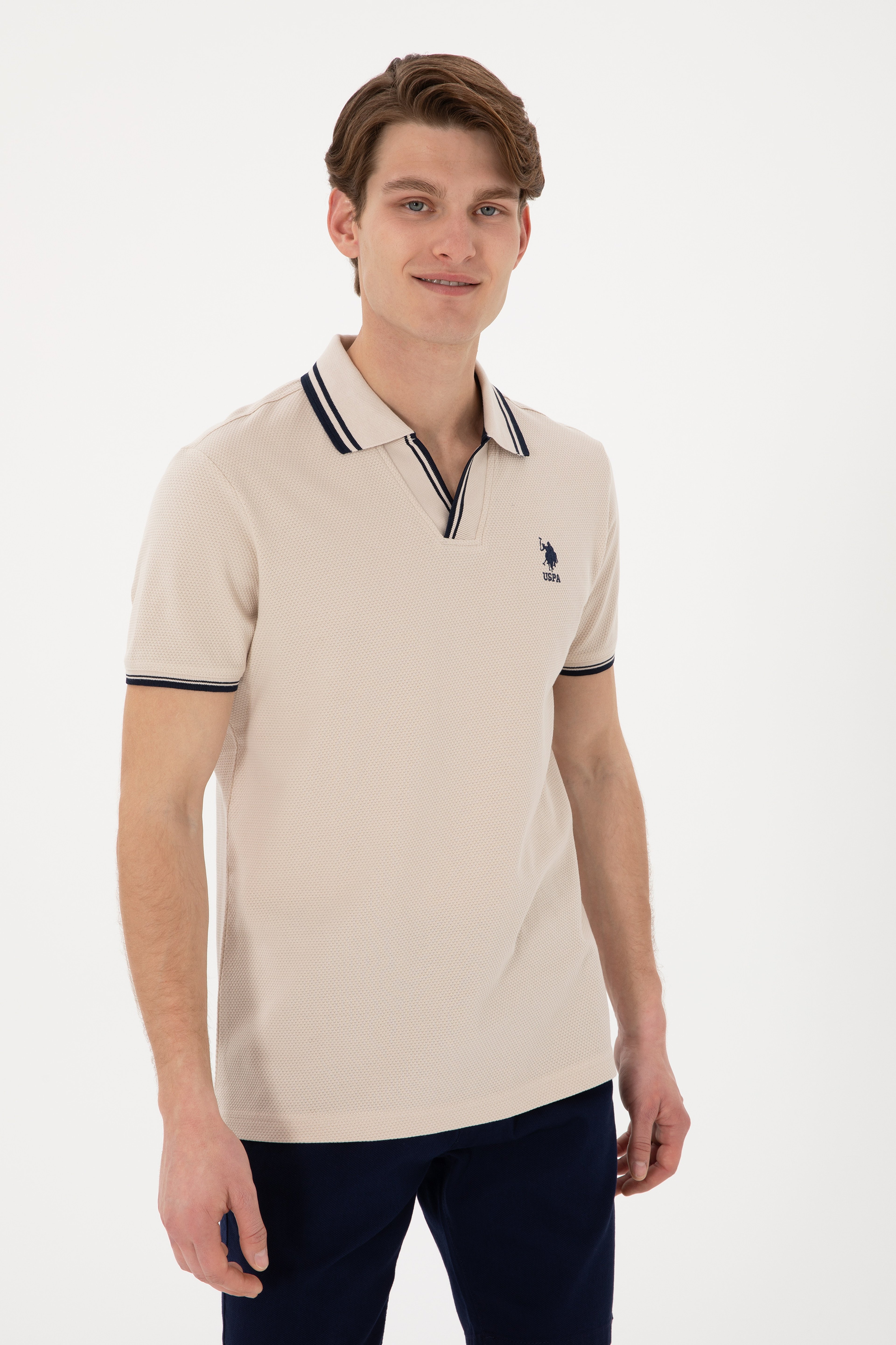 Erkek Slim Fit Polo Yaka Taş Tişört
