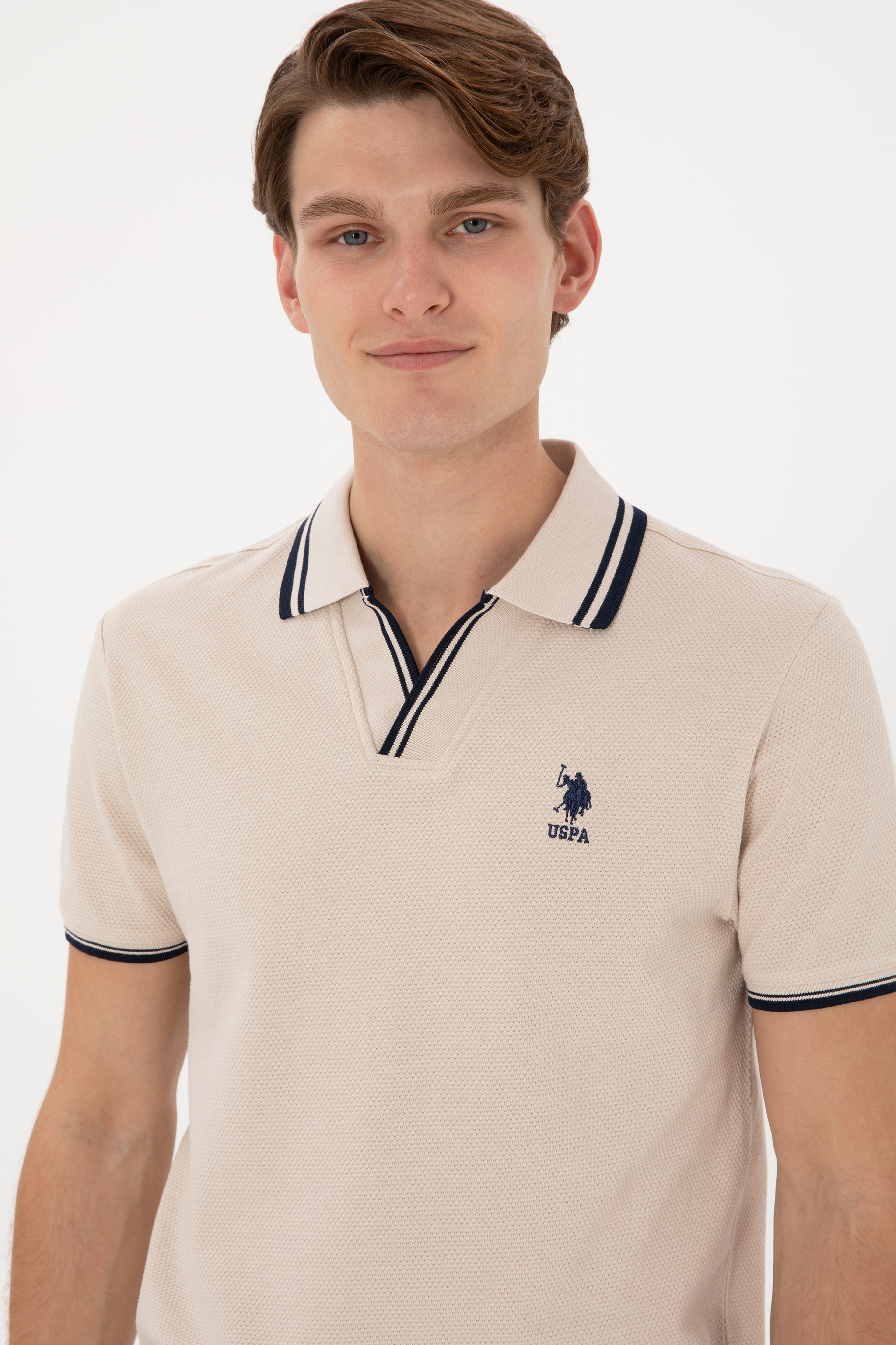 Erkek Slim Fit Polo Yaka Taş Tişört