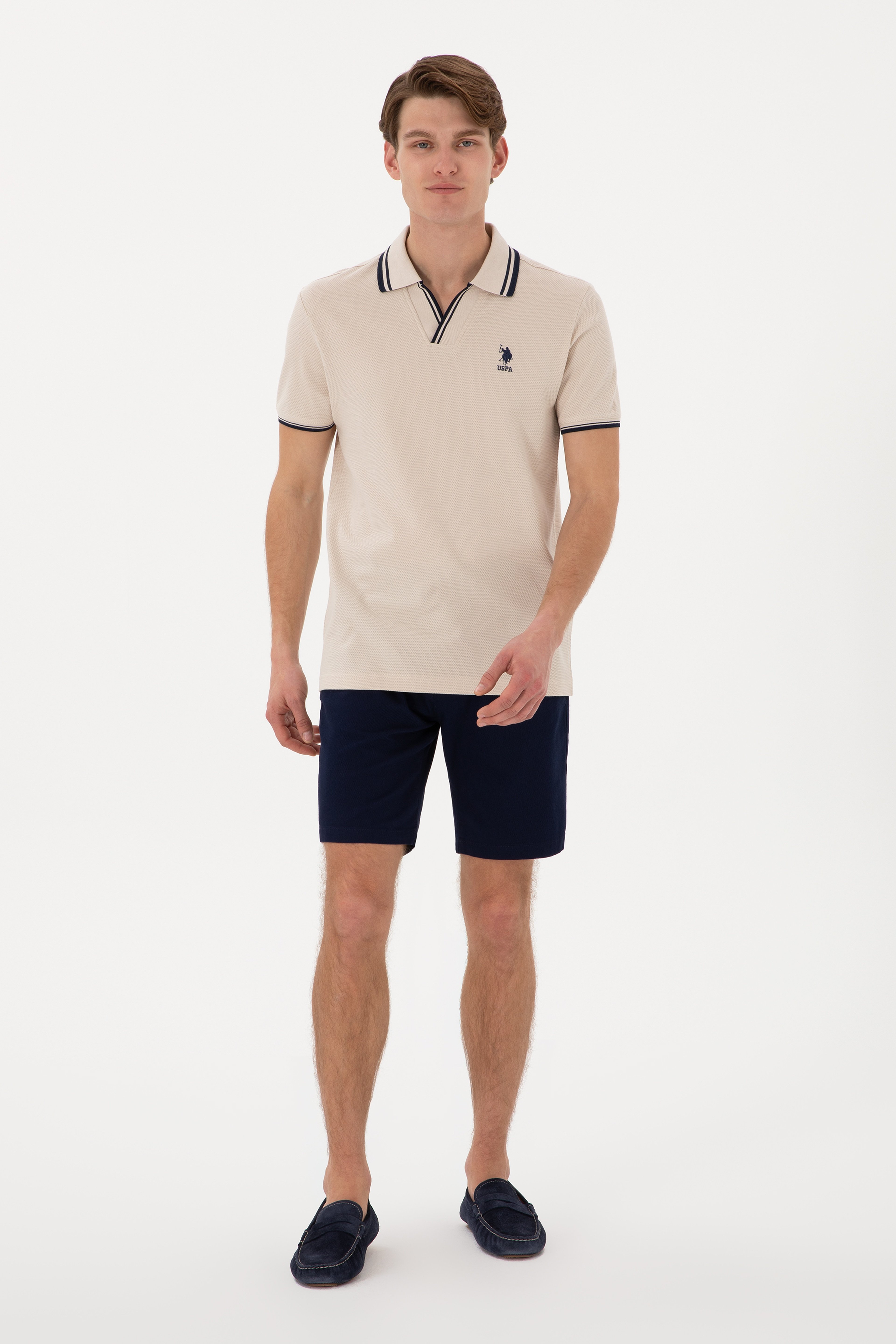 Erkek Slim Fit Polo Yaka Taş Tişört
