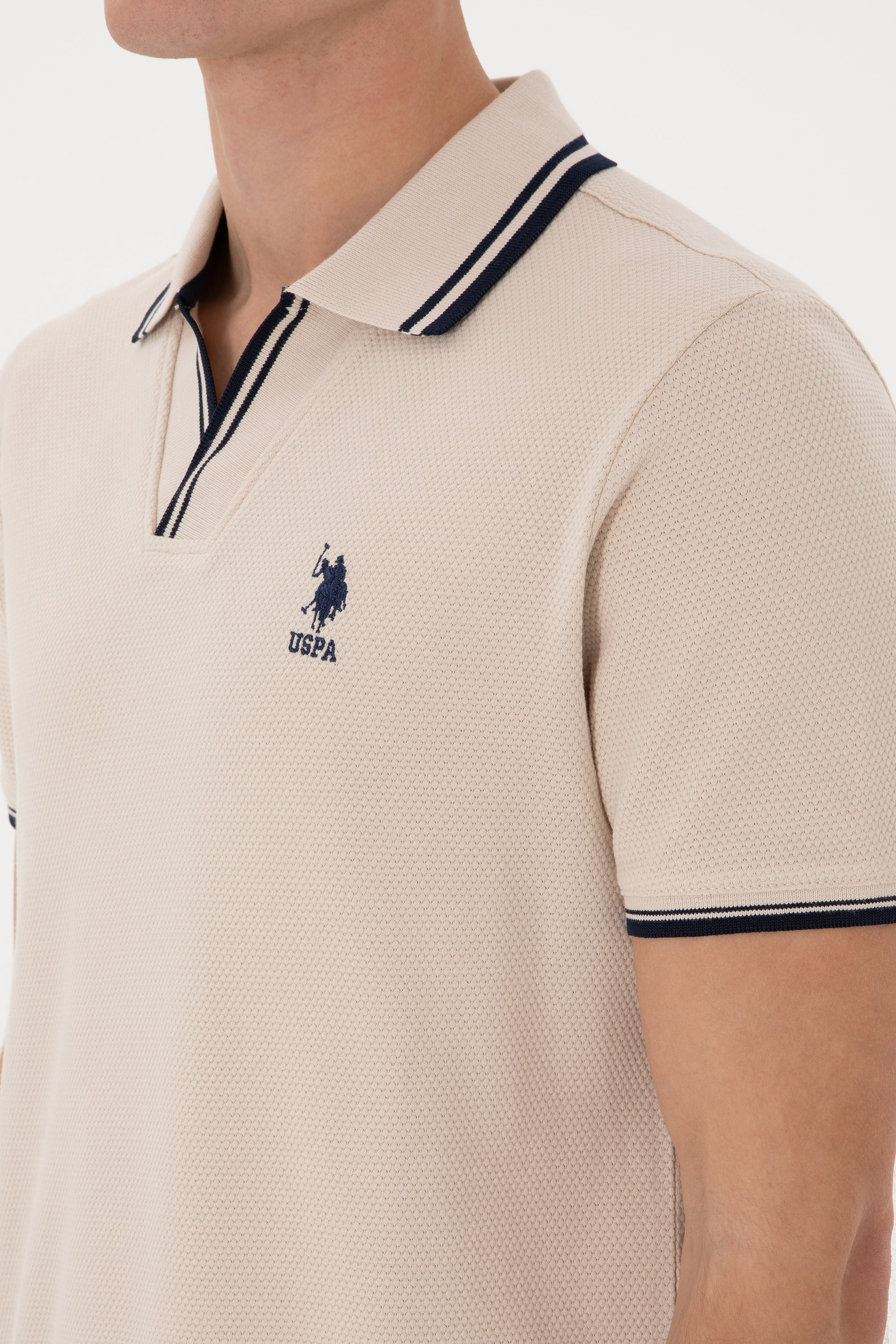Erkek Slim Fit Polo Yaka Taş Tişört - Image 7