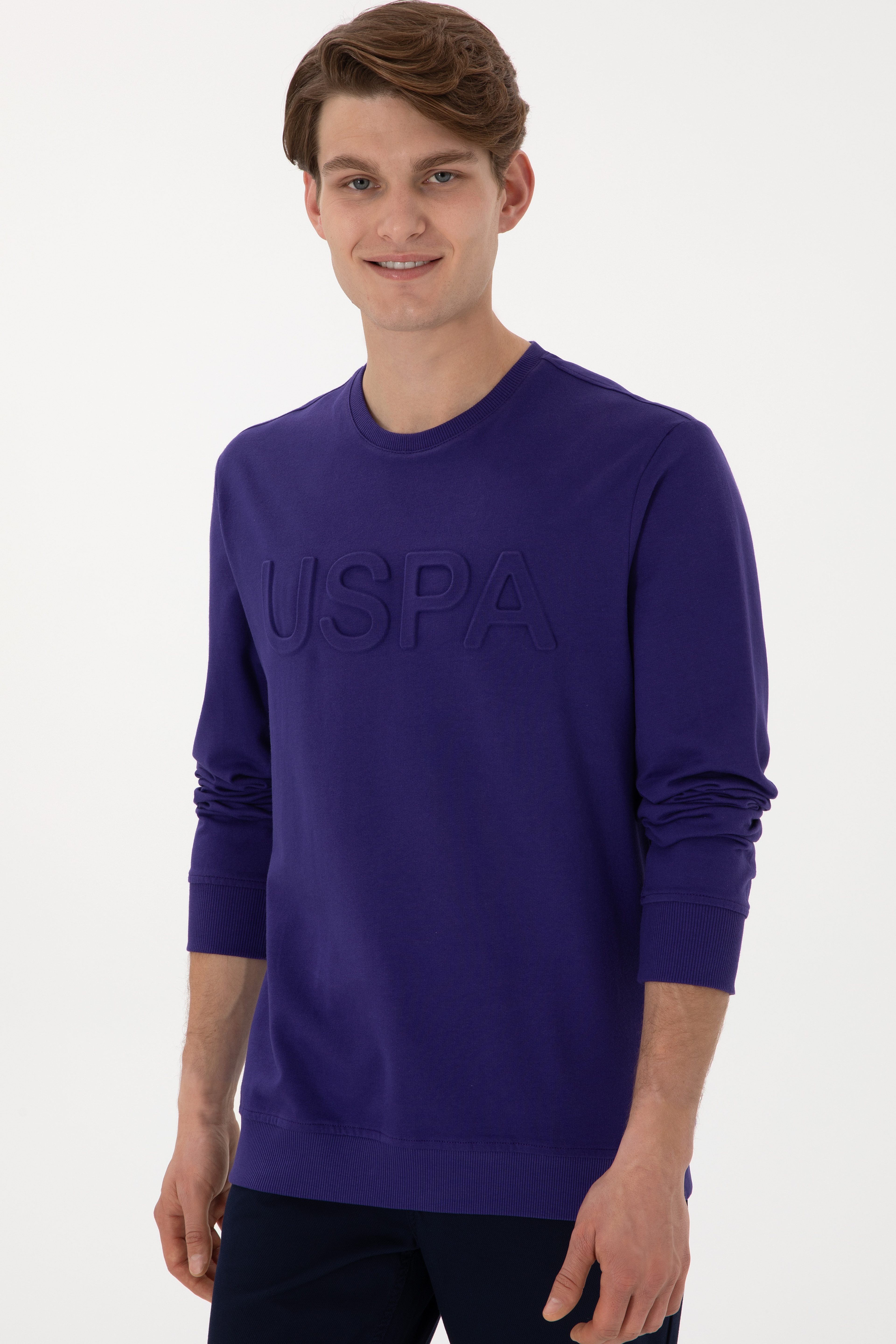 Erkek Regular Fit Bisiklet Yaka Mor Basic Sweatshirt - Image 3