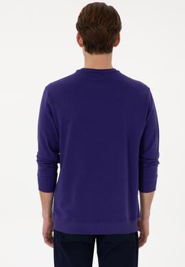 Erkek Regular Fit Bisiklet Yaka Mor Basic Sweatshirt - 50289058217