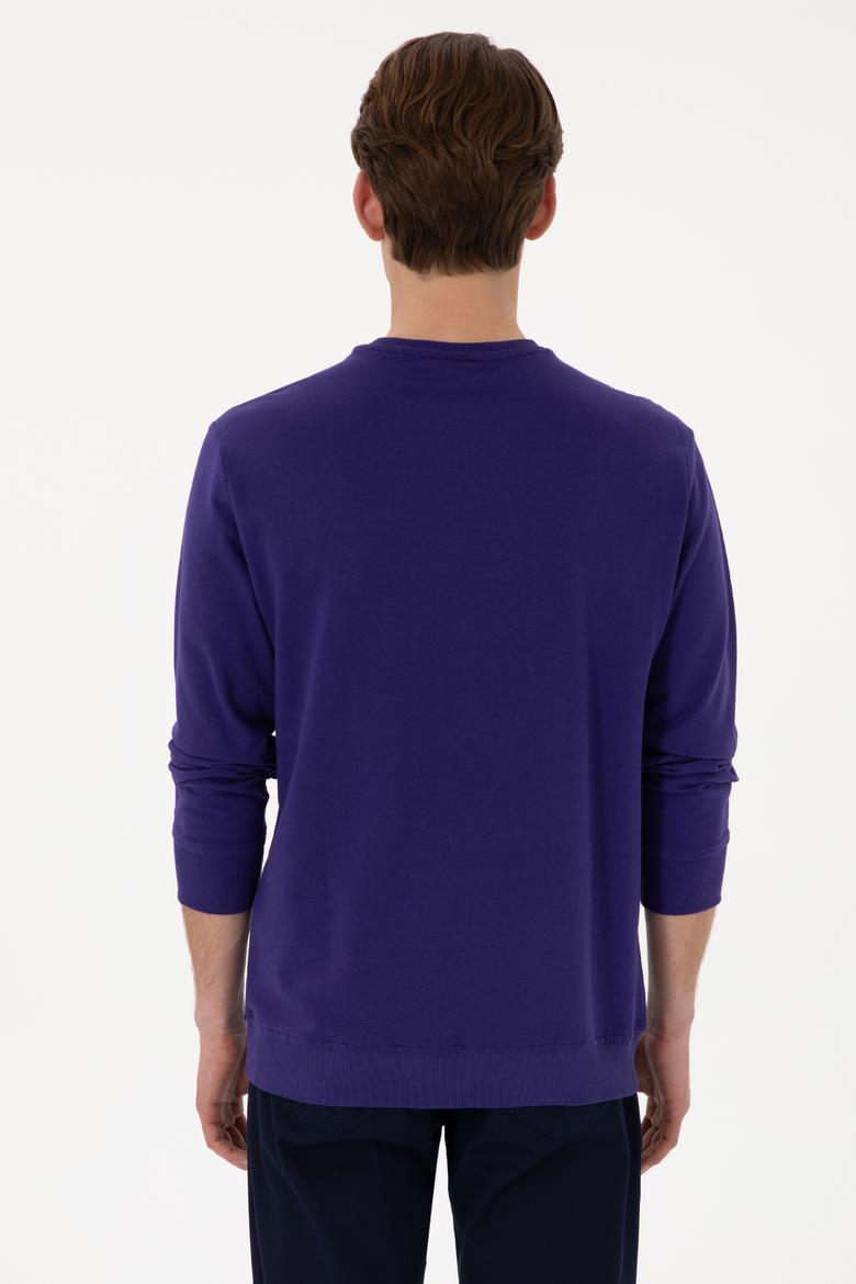 Erkek Regular Fit Bisiklet Yaka Mor Basic Sweatshirt - 50289058217