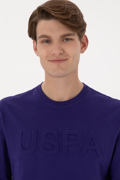 Erkek Regular Fit Bisiklet Yaka Mor Basic Sweatshirt