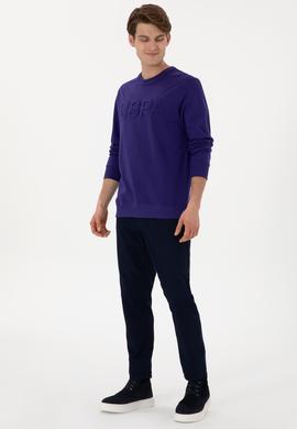 Erkek Regular Fit Bisiklet Yaka Mor Basic Sweatshirt - 50289058217