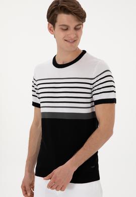 Erkek Slim Fit Bisiklet Yaka Siyah Tişört - 50299358008