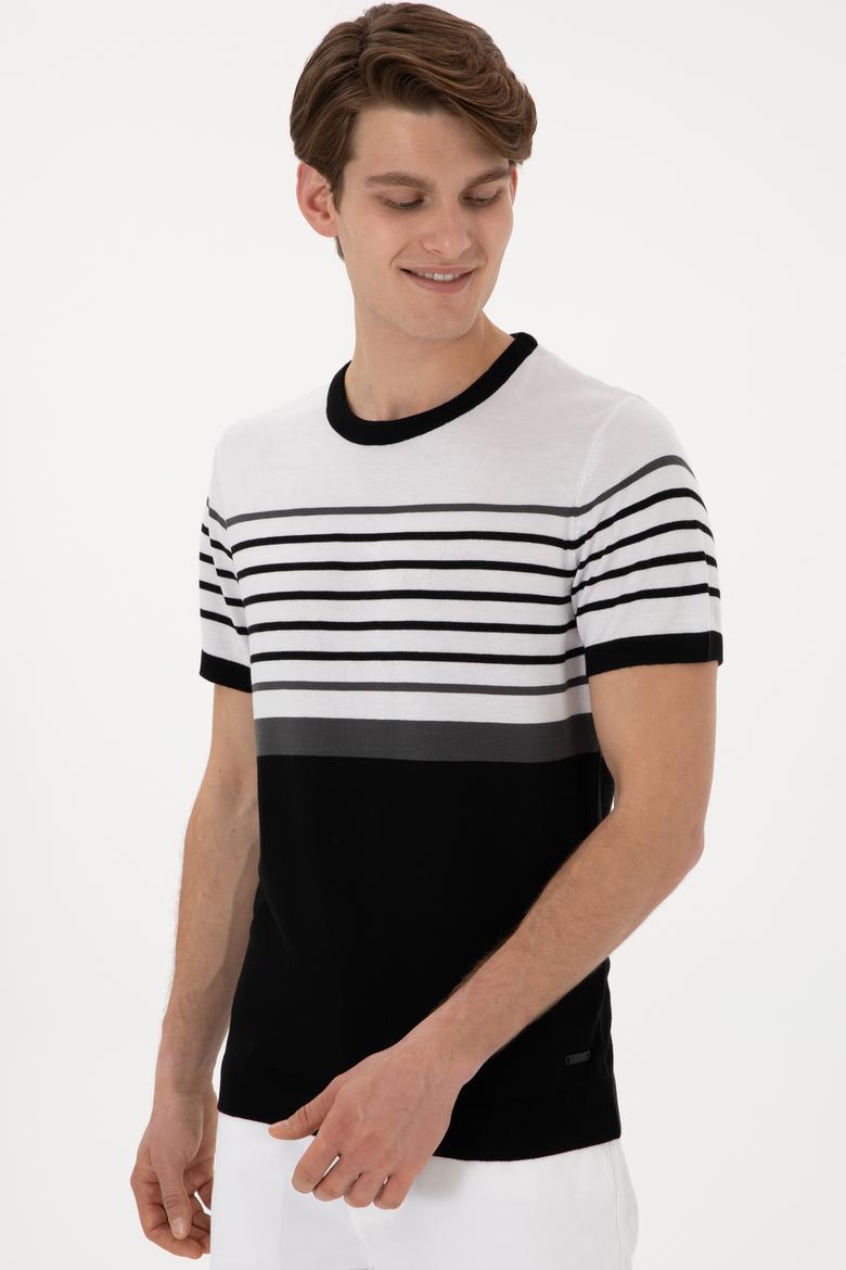 Erkek Slim Fit Bisiklet Yaka Siyah Tişört - 50299358008